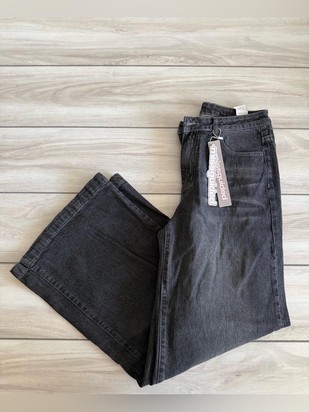 MISSGUIDED Wide Leg High Rise Black Denim Jeans Black Size 29 NWT IN PACKAGE - Picture 5 of 12